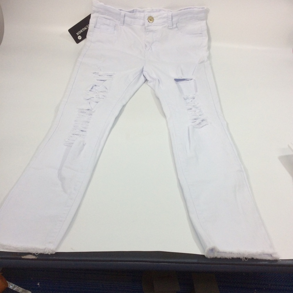 Hungson 29/27 Blue Jeans Ankle Ripped Frayed Hems